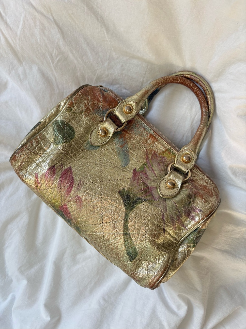 Vintage Browns ID Gold Metallic Floral Leather Purse
